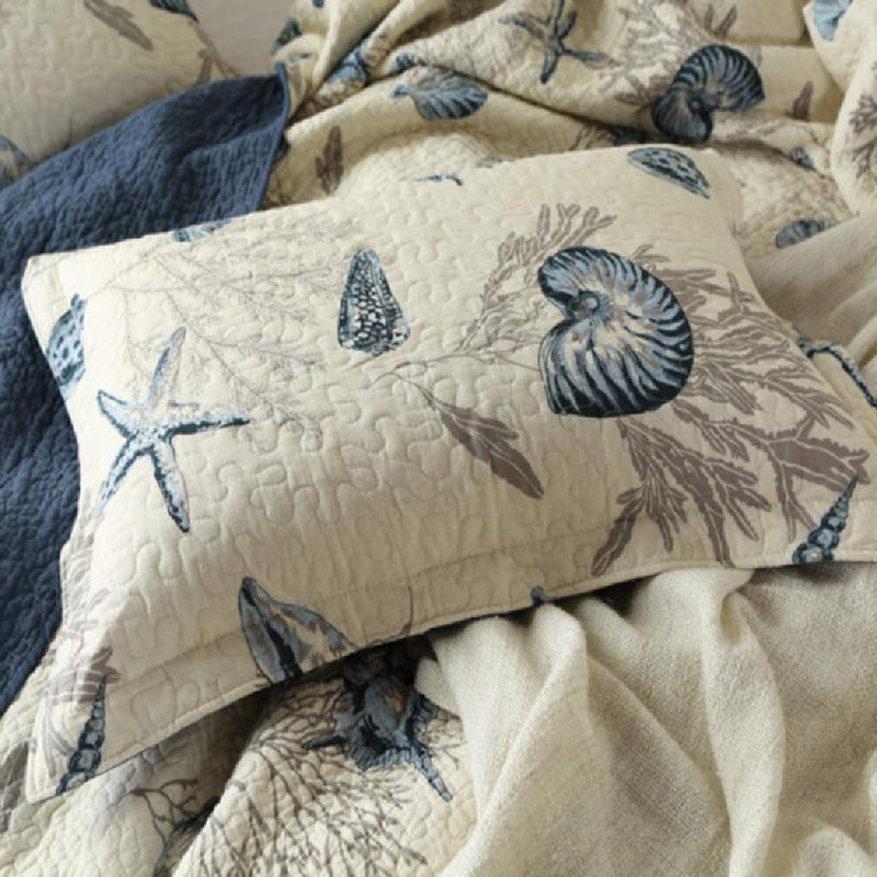 ABREEZE Nautical Theme Quilt Set with Shams Cotton Beach Bedspreads King Coastal Navy Coverlet, Sea Shell Conch Coral Starfish Oversized Quilt - Image 3
